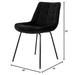 Elama Tufted Chair Set of 2 – Black Flannelette with Metal Legs