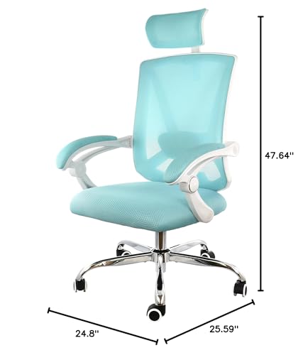 Elama Full-Back Mesh Adjustable Office Chair with Headrest – Blue & White Ergonomic Home Office, Lumbar Support, 360° Swivel
