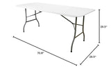 6 Ft Plastic Folding Table, White with Steel Legs and Carry Handle, by Elama