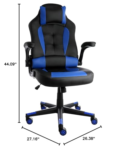 Elama Adjustable Swivel Office and Gaming Chair, Blue, Padded Faux Leather, 250 lb