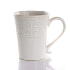 Elama Luna 16-Piece Embossed Scalloped Stoneware Dinnerware Set – White Service for 4