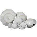 Elama Fleur De Lys 20-Piece Stoneware Dinnerware Set – White Distressed Glazed Service for 4