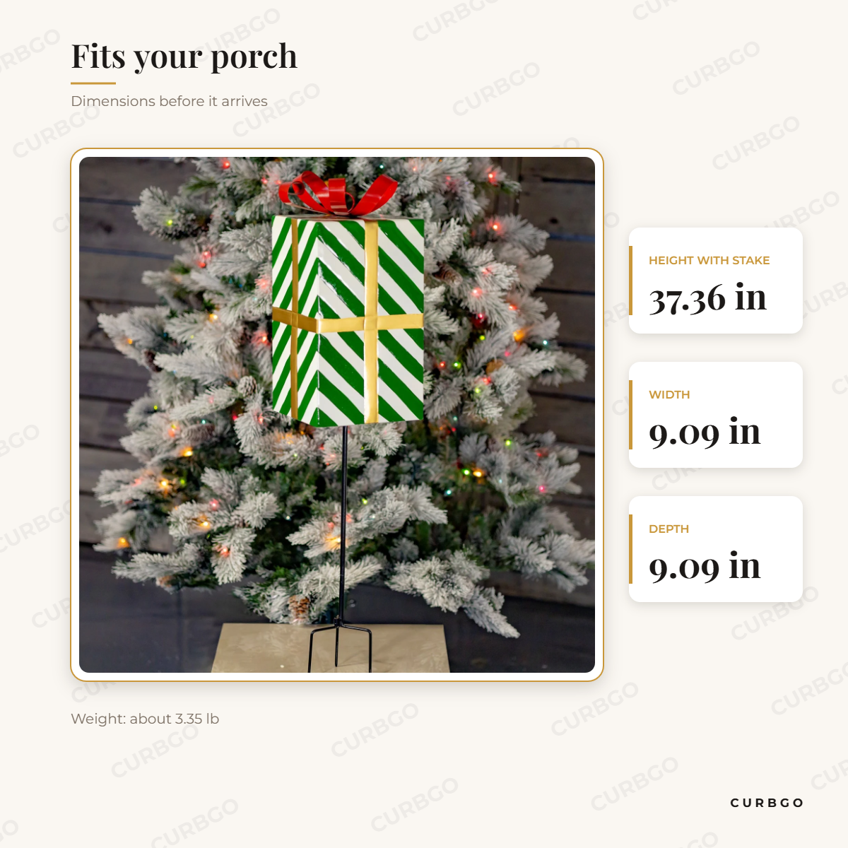Striped Gift Box Stake dimensions: 37.36 in H x 9.09 in W x 9.09 in D