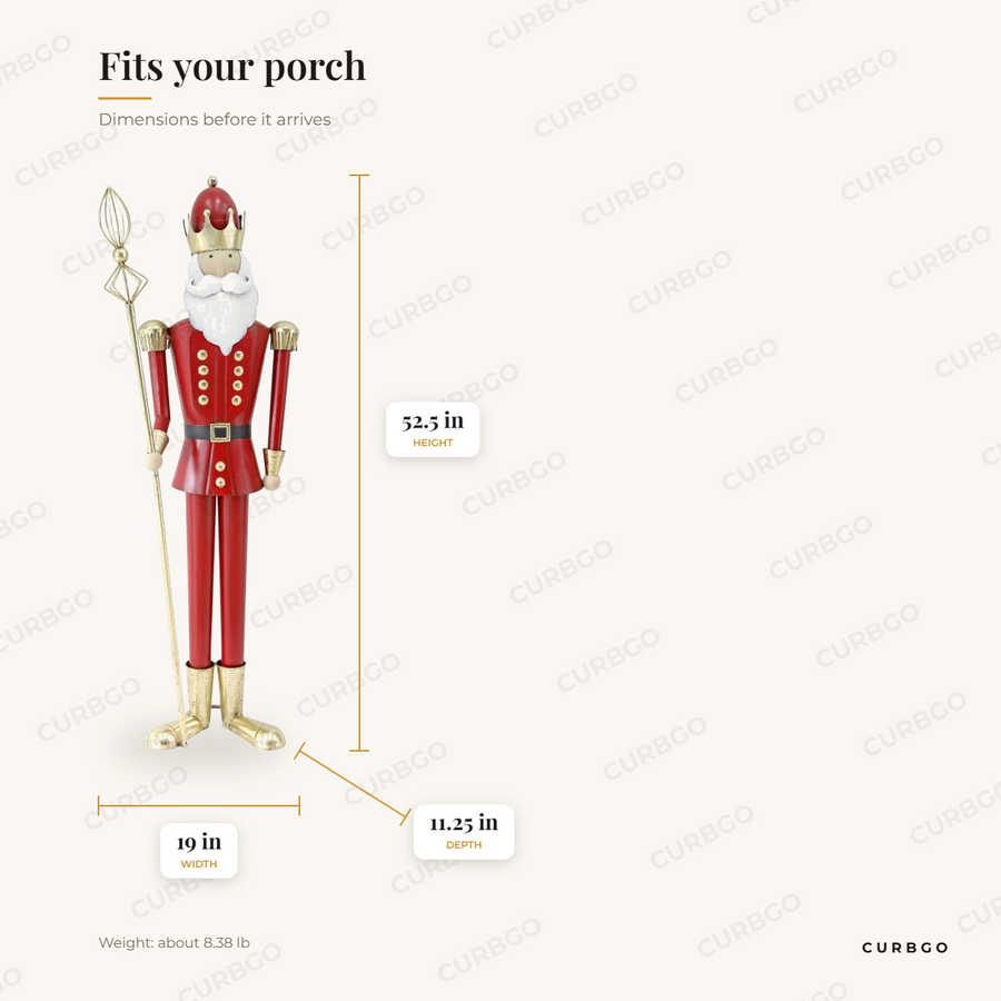 Christmas King Figurine dimensions: 52.5 in H x 19 in W x 11.25 in D