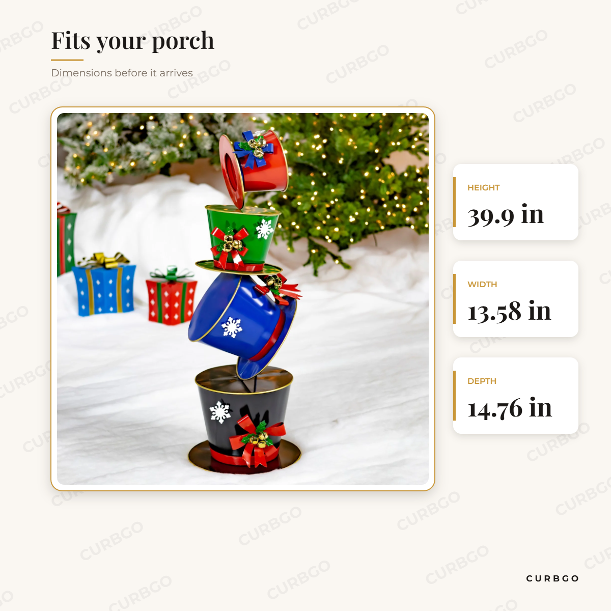 Frosty Top Hat Tower dimensions: 39.9 in H x 13.58 in W x 14.76 in D