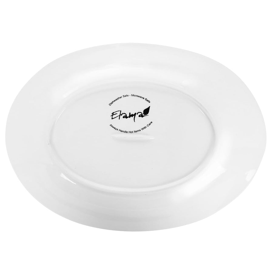 Elama 3-Tier Oval Plate Porcelain Serveware Set with Metal Stand