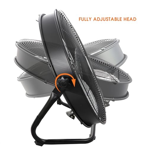 Vie Air VA-20W 20 Inch Industrial Metal Floor Drum Fan, 3-Speed, Black