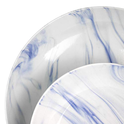 Marble Stoneware Dinnerware Set for 4, 16 Piece with Mugs, Glossy Blue and White, Elama Fine Marble