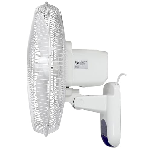 Vie Air VA-16W 16 Inch Plastic Wall Fan with Remote Control, White, 3-Speed Oscillating