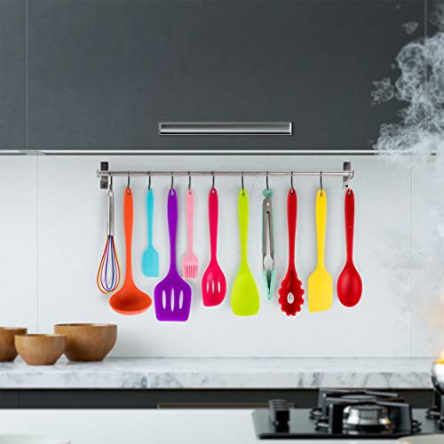 MegaChef 12-Piece Silicone and Wood Kitchen Utensil Set with Storage Canister, Multicolor