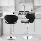 Elama Modern Slim Faux Leather Adjustable Bar Stool Set of 2 – Black with Chrome Swivel Base, Slanted Arm Rests, Contoured Back & 360° Counter / Bar Height Lift