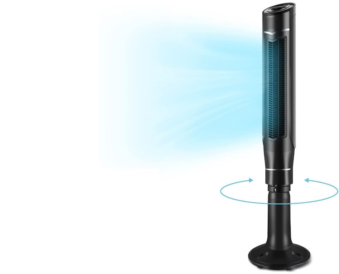 Optimus F-7588 59 Inch Oscillating Pedestal Tower Fan with Remote, LED Display & Ionizer, 8-Speed, Black