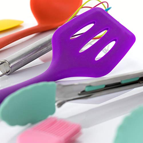 MegaChef 12-Piece Silicone and Wood Kitchen Utensil Set with Storage Canister, Multicolor
