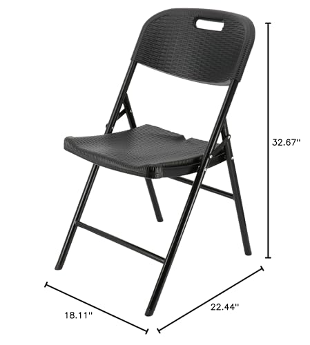 Elama 4-Piece Rattan Folding Dining Chairs, Black Resin Wicker, Indoor/Outdoor (Set of 4)