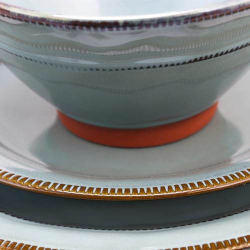 Gibson Elite Terranea Terracotta Dinnerware Set for 4, 12-Piece Reactive Glaze, Teal