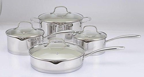 Gibson Cuisine Gleaming 7-Piece Stainless Steel Cookware Set with Ceramic Nonstick Interior