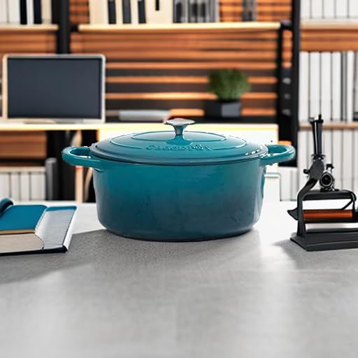 Crock-Pot Artisan 7-Qt Oval Enameled Cast Iron Dutch Oven – Teal Ombre, Oven-Safe to 500°F for Braising, Roasting, Bread Baking