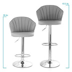 Elama Modern Shell Back Faux Leather Adjustable Bar Stool Set of 2 – Gray with Chrome Swivel Base