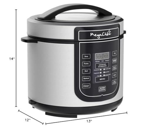 MegaChef 6-Quart Digital Pressure Cooker & Electric Multi-Cooker, 14 Presets, Stainless Steel Pot, Silver
