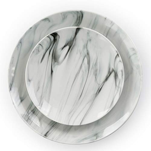 Elama Fine Marble 16-Piece Stoneware Dinnerware Set – Black & White Service for 4