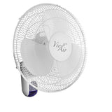 Vie Air VA-16W 16 Inch Plastic Wall Fan with Remote Control, White, 3-Speed Oscillating