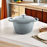 Crock-Pot Artisan 5-Quart Round Enameled Cast Iron Dutch Oven with Self-Basting Lid – Slate Gray, Oven Safe to 500°F, Induction Compatible