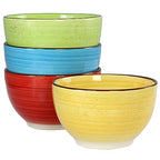 Elama Mason 12-Piece Double Bowl Stoneware Dinnerware Set – Assorted Yellow, Turquoise, Lime & Red (Service for 4)