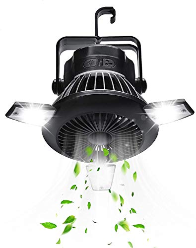 Optimus 4-in-1 Rechargeable Camping Fan with LED Light, Power Bank & Solar/USB Charging, Black