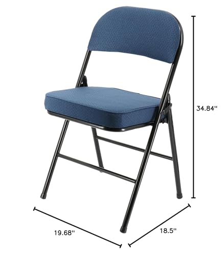 Elama 4-Piece Metal Folding Dinner Chairs, Padded Seats & Top Handle, Indoor/Outdoor, Blue (Set of 4)