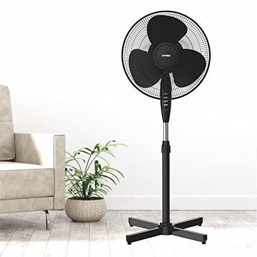 Optimus F-1650BK 16 Inch Oscillating Pedestal Stand Fan, 3-Speed, Adjustable Height, Black