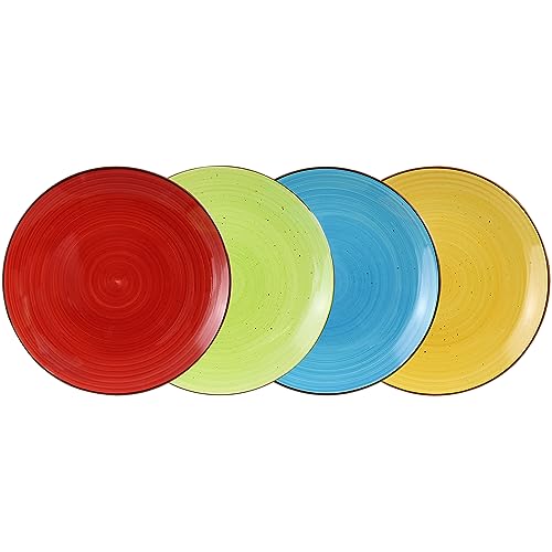 Elama Mason 12-Piece Double Bowl Stoneware Dinnerware Set – Assorted Yellow, Turquoise, Lime & Red (Service for 4)