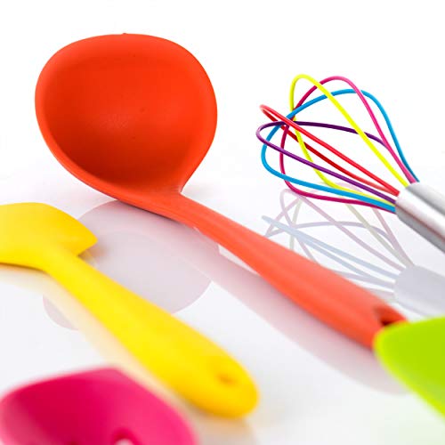 MegaChef 12-Piece Silicone and Wood Kitchen Utensil Set with Storage Canister, Multicolor