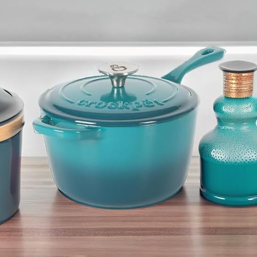 Crock-Pot Artisan 3-Quart Enameled Cast Iron Saucepan with Lid — Teal Ombre, Oven-Safe Heirloom Cookware for Sauces, Soups, Risotto & Braising