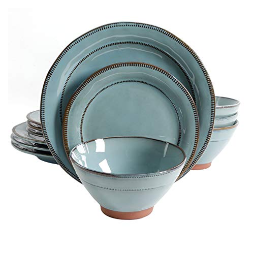 Gibson Elite Terranea Terracotta Dinnerware Set for 4, 12-Piece Reactive Glaze, Teal