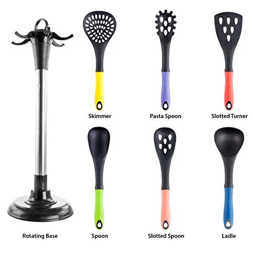 MegaChef 7-Piece Nylon Kitchen Utensil Set with Stand, Assorted Colors