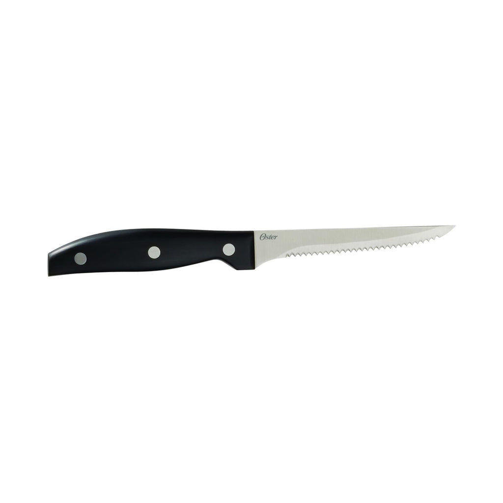 Oster Granger 14-Piece Cutlery Set with Wood Block – Black Handle Stainless Steel Knives, Sharpener & Kitchen Shears