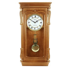 Bedford Clock Collection Golden Oak Chiming Pendulum Wall Clock – Quartz Westminster Chimes, Golden Accents with Swinging Pendulum & Roman Numeral Dial