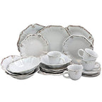 Elama Fleur De Lys 20-Piece Stoneware Dinnerware Set – White Distressed Glazed Service for 4