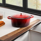 Crock-Pot Artisan 7-Quart Oval Enameled Cast Iron Dutch Oven – Scarlet Red, Self-Basting Lid, Oven Safe to 500°F