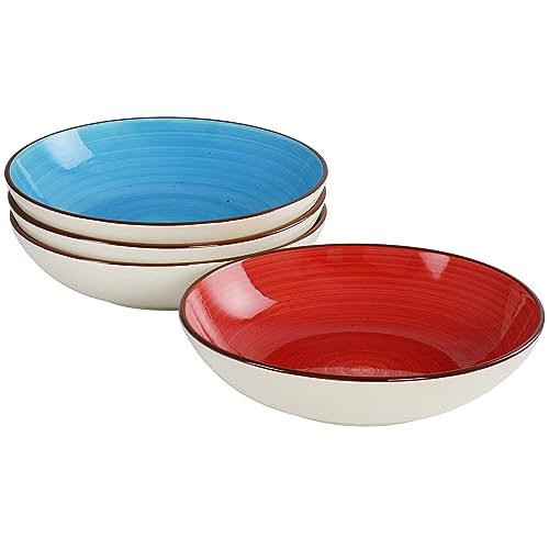 Elama Mason 12-Piece Double Bowl Stoneware Dinnerware Set – Assorted Yellow, Turquoise, Lime & Red (Service for 4)