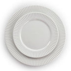 Elama Elle 18-Piece Porcelain Dinnerware Set with 2 Large Serving Bowls – White Textured Plates, Service for 4