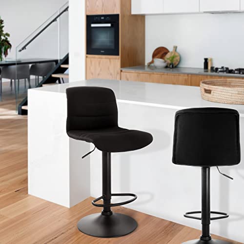 Elama ELM-2037 Fabric Bar Stools, Gray, Black Base, Set of 2