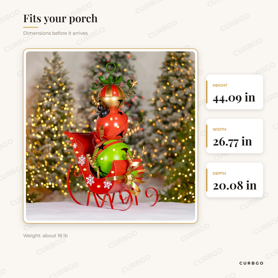 Jingle Bell Sleigh dimensions: 44.09 in H x 26.77 in W x 20.08 in D