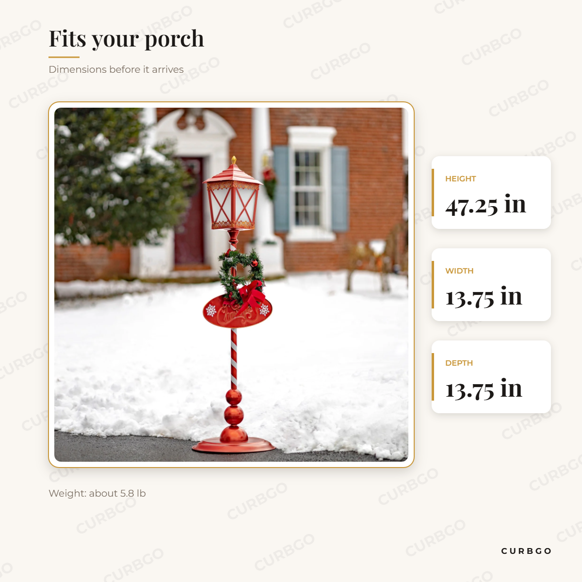 Solar Christmas Lantern dimensions: 47.25 in H x 13.75 in W x 13.75 in D