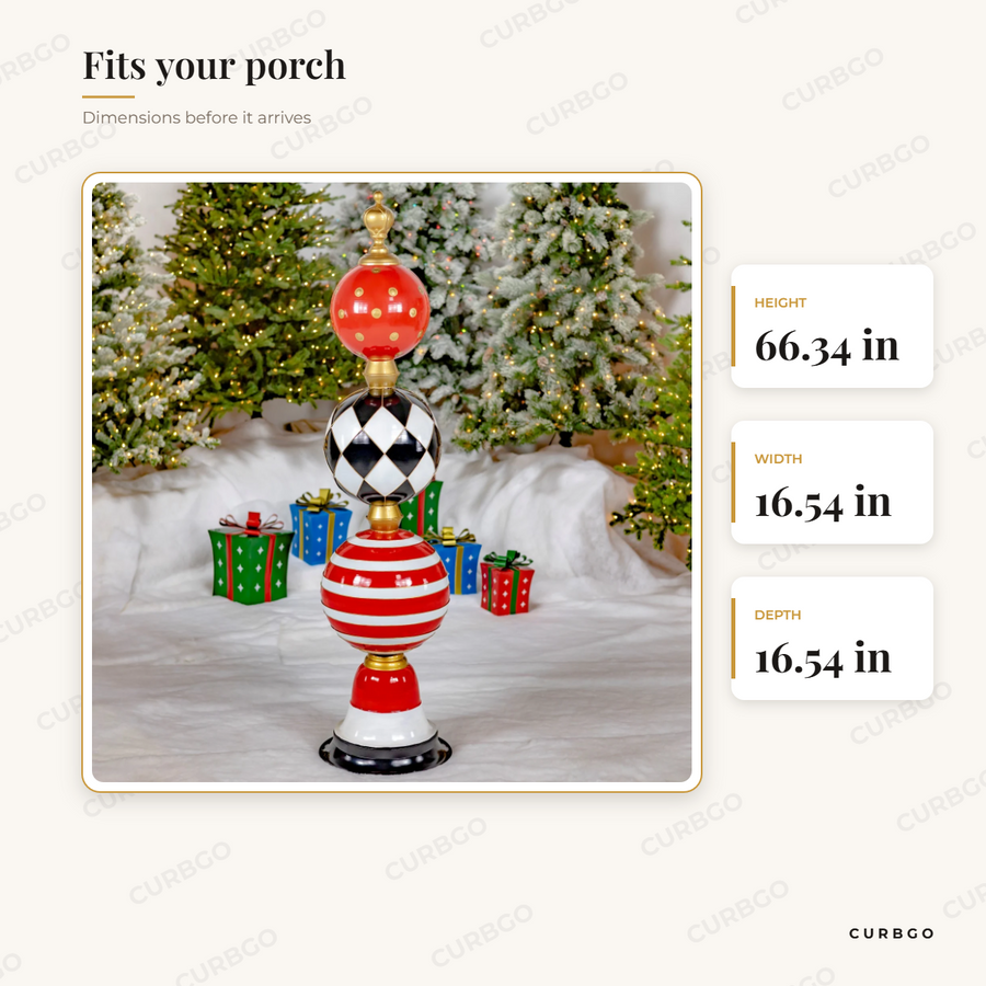 Ornament Display Tower dimensions: 66.34 in H x 16.54 in W x 16.54 in D