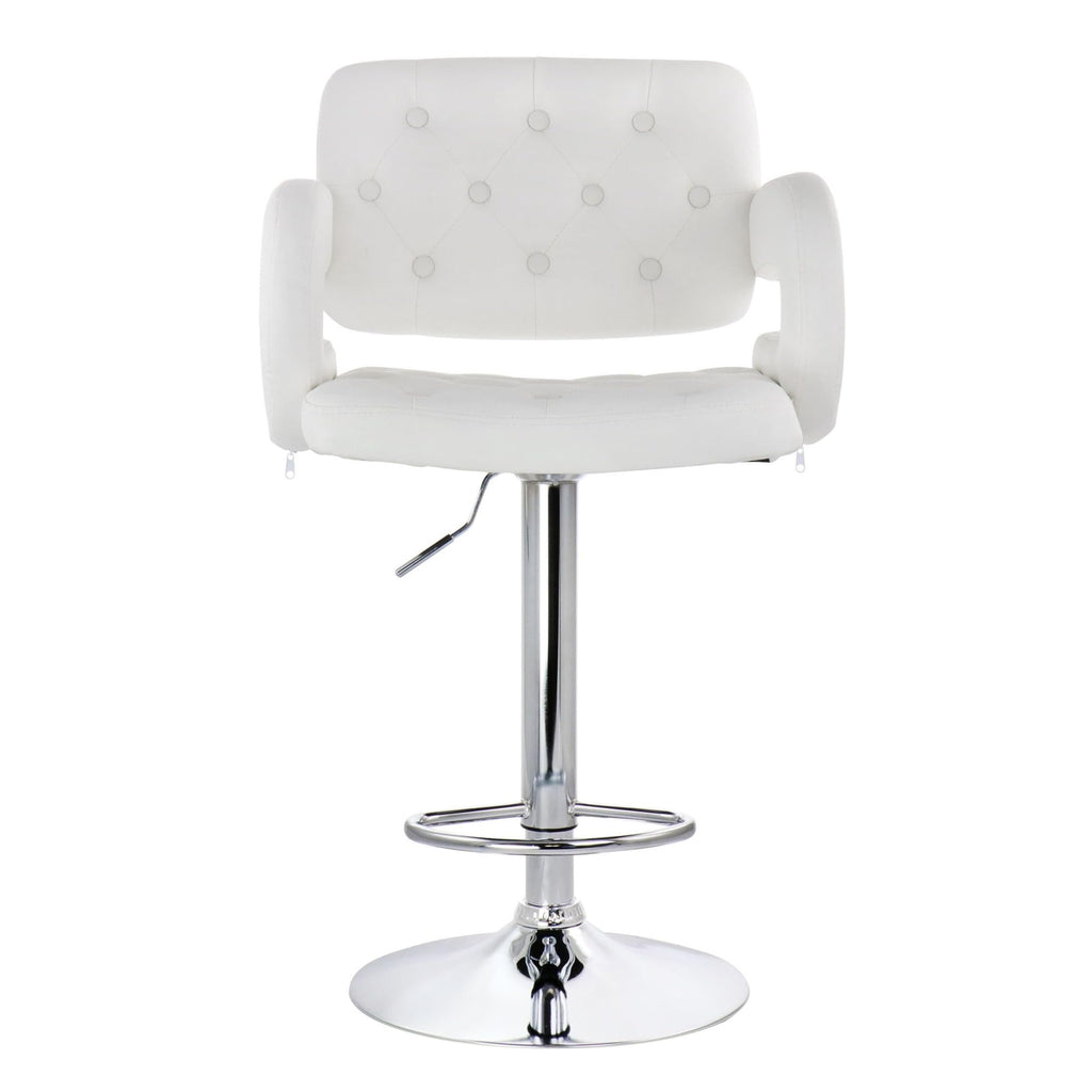 Elama Modern Faux Leather Tufted Bar Stool – White with Chrome Swivel Base