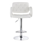 Elama Modern Faux Leather Tufted Bar Stool – White with Chrome Swivel Base