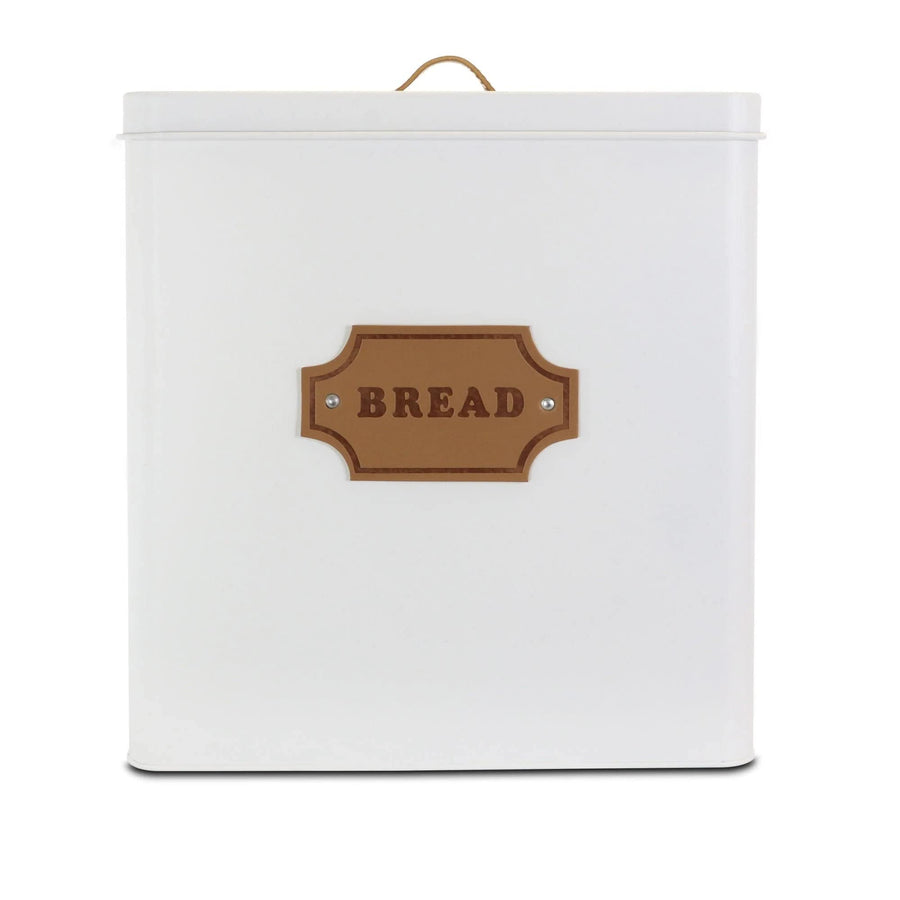 MegaChef MG-415 5-Piece Kitchen Canister Set with Bread Box, Matte White, Metal, Pull-Handle Lids, Labeled Badges