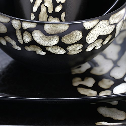 Elama Savannah 16-Piece Stoneware Dinnerware Set – Animal Print Service for 4