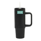 Gibson Home Marina 29 oz Stainless Steel Insulated Tumbler – Black with Side Handle & Straw, Keeps Cold 12 Hours